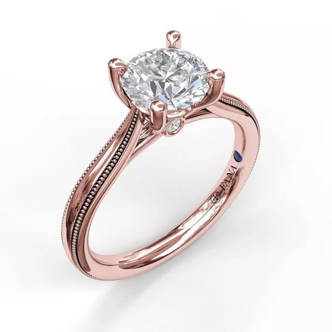 FANA Round Cut Solitaire With Milgrain-Edged Band Rose