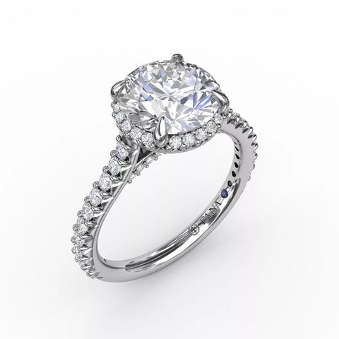 FANA Contemporary Round Diamond Halo Engagement Ring With Geometric Details