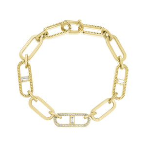 Penny Preville 18K Yellow, White or Rose Gold Diamond Baguette Station Flat Link Bracelet