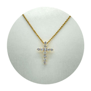 Estate 18K Yellow Gold 1.45CTW Diamond Cross Pendant on Rope Chain