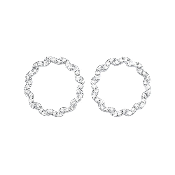 White Gold Diamond Circle Fashion Earrings - 1 ctw