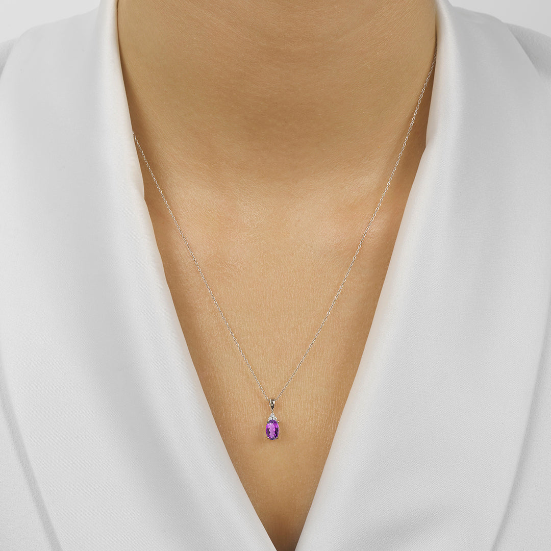 10KW Color Ens Prong Amethyst Necklace 1/30CT | International Diamond Center