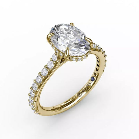 FANA Classic Oval Diamond Solitaire Engagement Ring With Hidden Pavé Halo Gold