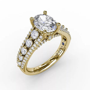 FANA Classic Oval Diamond Solitaire Engagement Ring With Triple-Row Diamond Band Gold