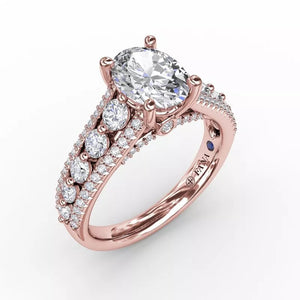 FANA Classic Oval Diamond Solitaire Engagement Ring With Triple-Row Diamond Band Rose