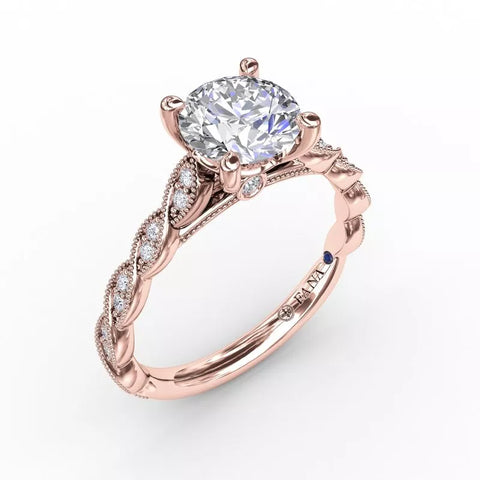 FANA Classic Diamond Solitaire Engagement Ring With Diamond Twist Band Rose