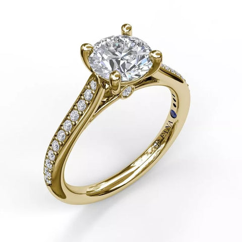 FANA Cathedral Single Row Pave Engagement Ring Gold