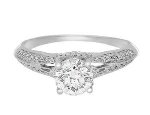 Complete Rings White Gold with 0.72 CTW Round Diamond Diamond Center Stone Classic Engagement Ring