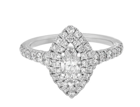 Complete Rings White Gold with 0.37 CTW Marquise Diamond Diamond Center Stone Halo Engagement Ring