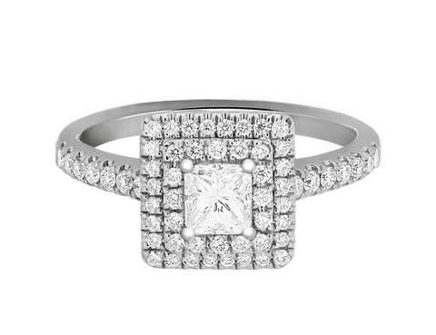 Complete Rings White Gold with 0.35 CTW Princess Diamond Diamond Center Stone Halo Engagement Ring