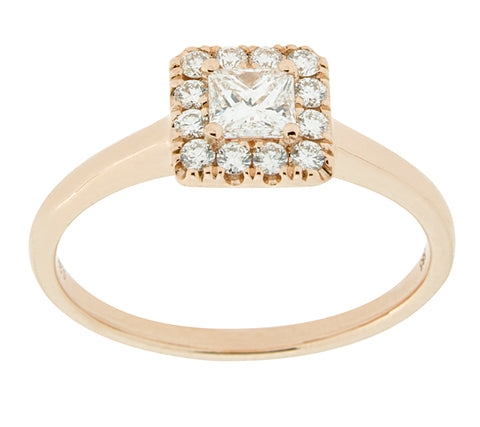 Complete Rings Rose Gold with .24 CTW Princess Diamond Diamond Center Stone Halo Engagement Ring