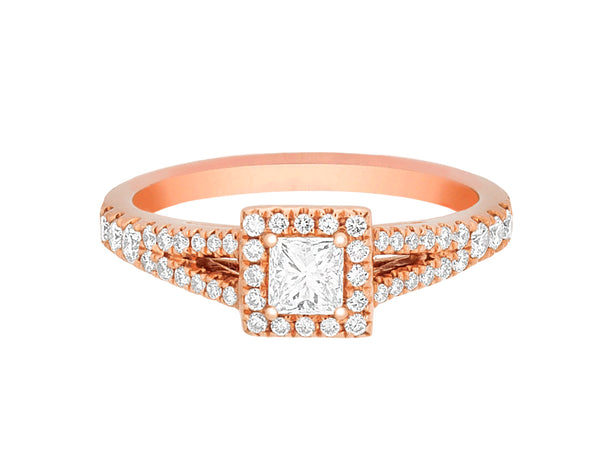 Complete Rings Rose Gold with 0.29 CTW Princess Diamond Diamond Center Stone Halo Engagement Ring