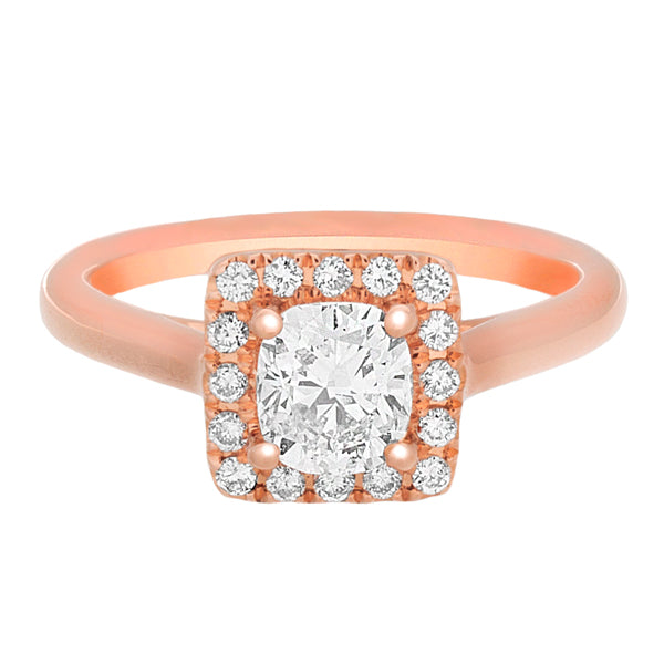 Complete Rings Rose Gold with 0.6 CTW Cushion Diamond Diamond Center Stone Halo Engagement Ring