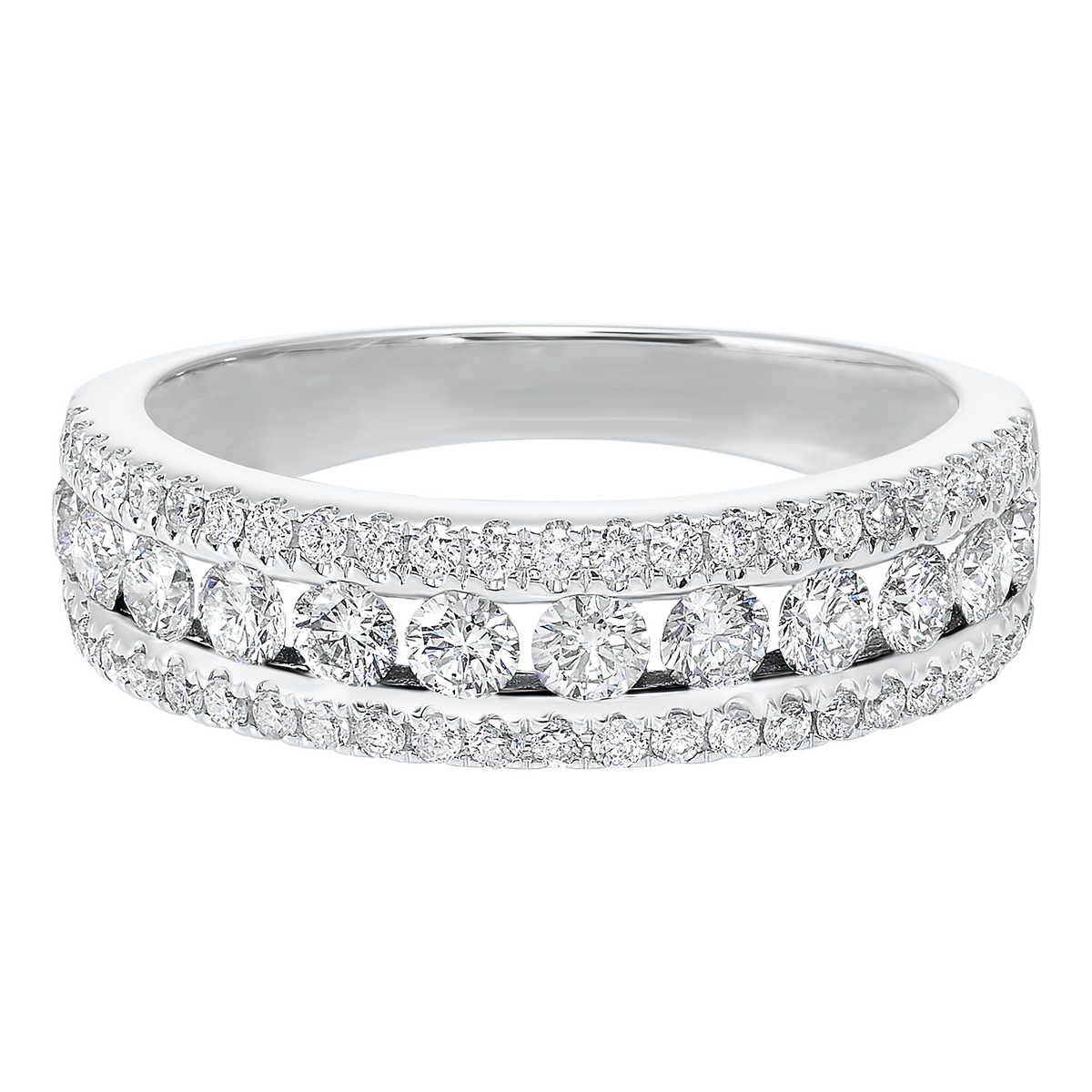 14KW 3 Row Multi Channel Diamond Band 1CT International Diamond Center