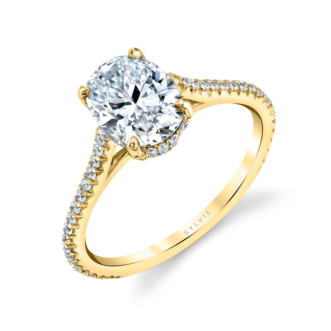 The Classic Hidden Halo Oval Engagement Ring in Yellow gold