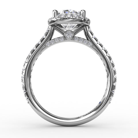 Oval Diamond Halo Engagement Ring With Diamond Band