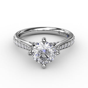 Contemporary Diamond Solitaire Engagement Ring With Tapered Diamond Band