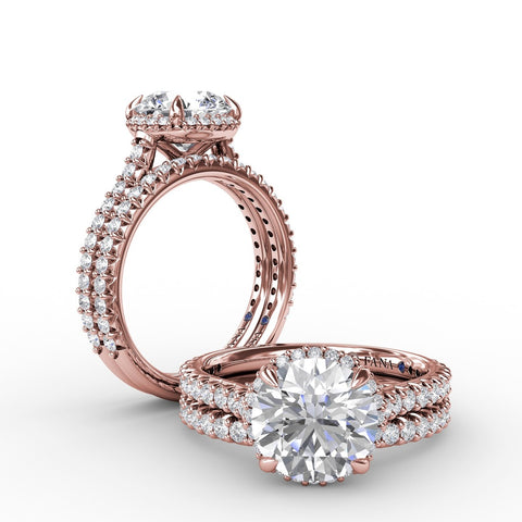 Contemporary Round Diamond Halo Engagement Ring With Geometric Details