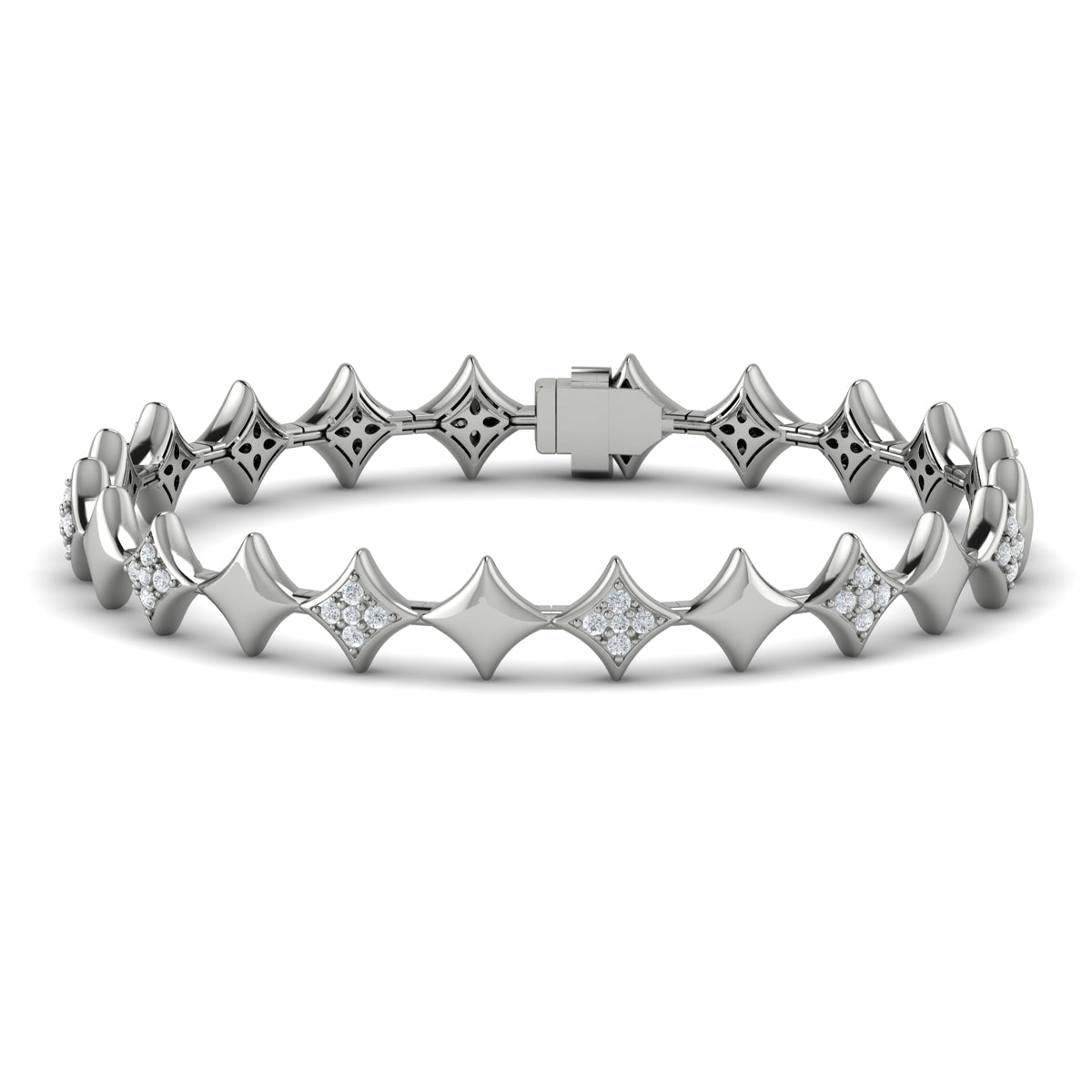 14K White Gold Diamond Star Bracelet