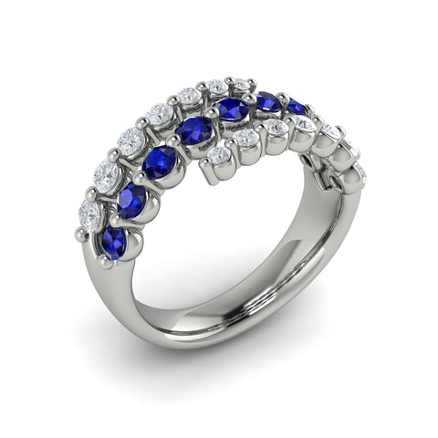 Vlora Adella 14K Diamond and Blue Sapphire Three Row Wrap Ring (0.52CTW Diamond, 0.77CTW Blue Sapphire)
