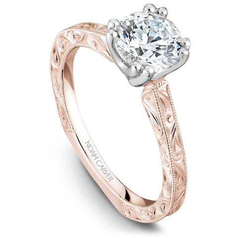 Noam Carver Rose Gold Carved Shank Engagement Ring with White Gold Crown