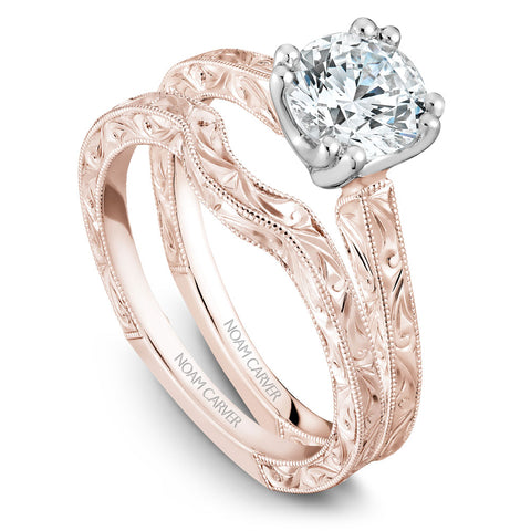 Noam Carver Rose Gold Carved Shank Engagement Ring with White Gold Crown