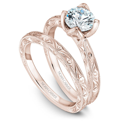Noam Carver Rose Gold Carved Shank Engagement Ring