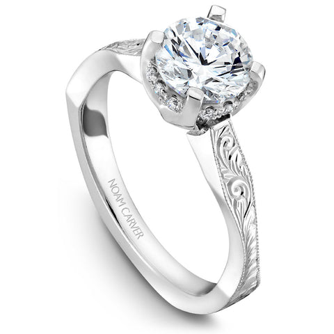 Noam Carver White Gold Carved Euro Shank Engagement Ring (0.09 CTW)