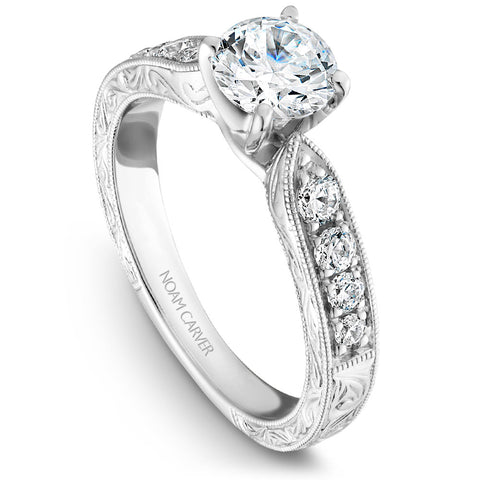 Noam Carver White Gold Diamond Engagement Ring with Carved Edges (0.33 CTW)