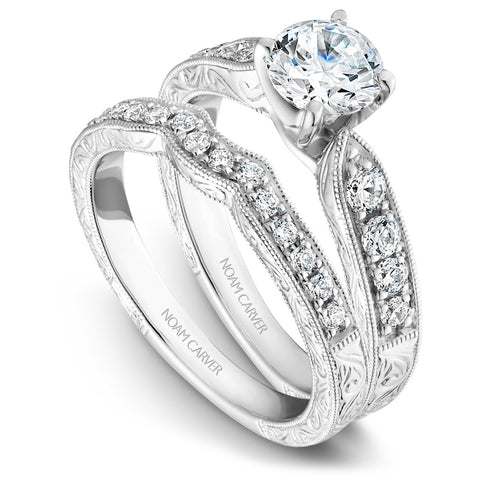 Noam Carver White Gold Diamond Engagement Ring with Carved Edges (0.33 CTW)