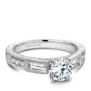 Noam Carver White Gold Milgrain Baguettes and Rounds Engagement Ring (0.40 CTW)