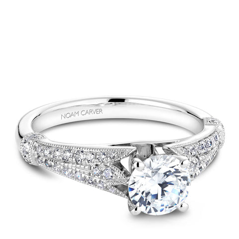Noam Carver White Gold Vintage Engagement Ring with Elaborated Diamond Shank (0.26 CTW)