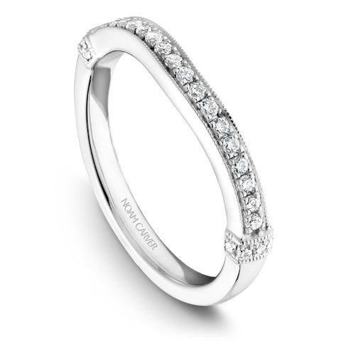 Noam Carver White Gold Vintage Engagement Ring with Elaborated Diamond Shank (0.26 CTW)