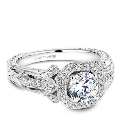 Noam Carver White Gold Intricate Vintage Diamond Engagement Ring with Milgrain (0.27 CTW)