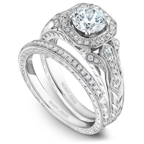 Noam Carver White Gold Intricate Vintage Diamond Engagement Ring with Milgrain (0.27 CTW)