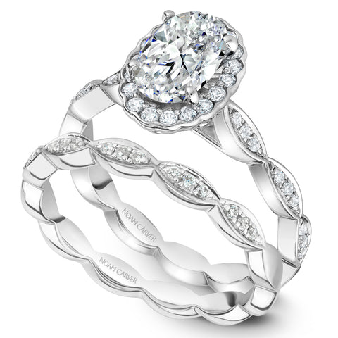 Noam Carver White Gold Oval Diamond Halo Engagement Ring (0.29 CTW)
