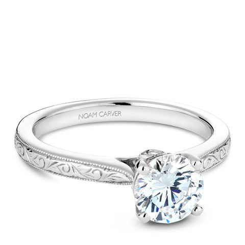 Noam Carver White Gold Carved Edge Engagement Ring (0.04 CTW)