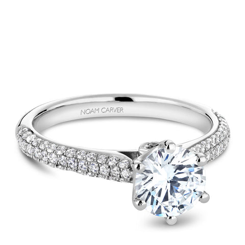 Noam Carver White Gold 6 Prong Pave Diamond Engagement Ring (0.44 CTW)