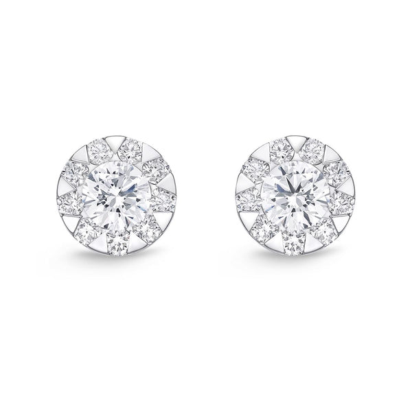 .59 CTW Cluster Diamond Studs Set in 18K White Gold- IDC Signature Collection