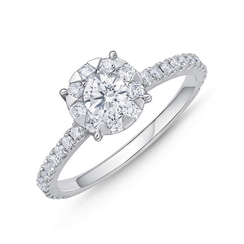 IDC Signature Collection: White Gold  Diamond Bouquet Solitaire Engagement Ring with Diamond Shank .46ctw