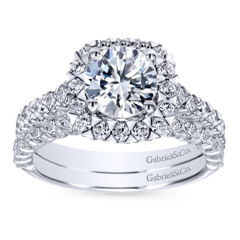 Gabriel Bridal Collection White Gold Diamond Shared Prong Halo Engagement Ring (0.77 ctw)