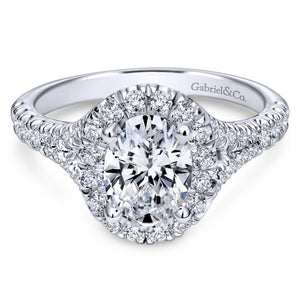 Gabriel Bridal Collection White Gold Diamond Accent Shank and Oval Diamond Halo Engagement Ring (0.71 ctw)