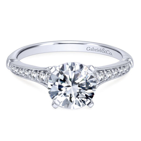 Gabriel Bridal Collection White Gold Diamond Straight Milgrain Channel Engagement Ring (0.2 ctw)