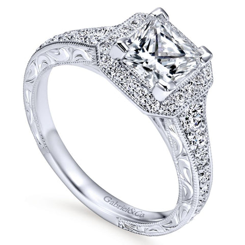 Gabriel Bridal Collection White Gold Diamond Princess Cut Halo Engagement Ring with Channel Setting (0.7 ctw)