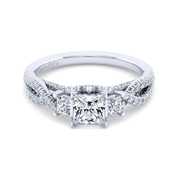 Gabriel Contemporary Collection White Gold 3-Stone Engagement Ring (0.69 CTW)