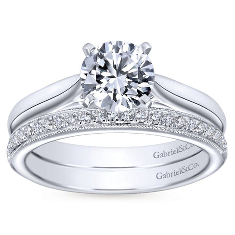 Gabriel Bridal Collection White Gold Solitaire Four Prong Engagement Ring with Cathedral Setting