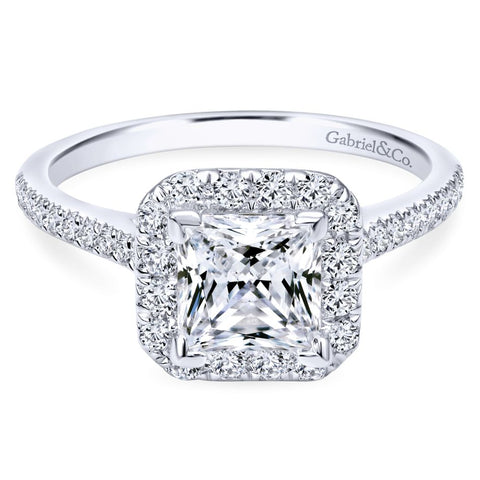 Gabriel Bridal Collection White Gold Diamond Princess Cut Halo Engagement Ring with French Diamond Accent Shank (0.37 ctw)
