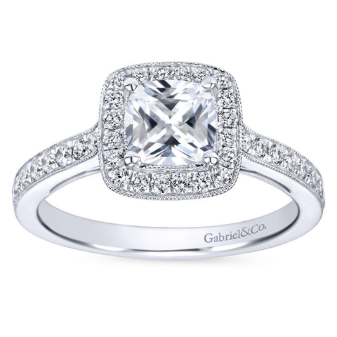 Gabriel Bridal Collection White Gold Diamond Halo Engagement Ring with Channel Setting (0.43 ctw)