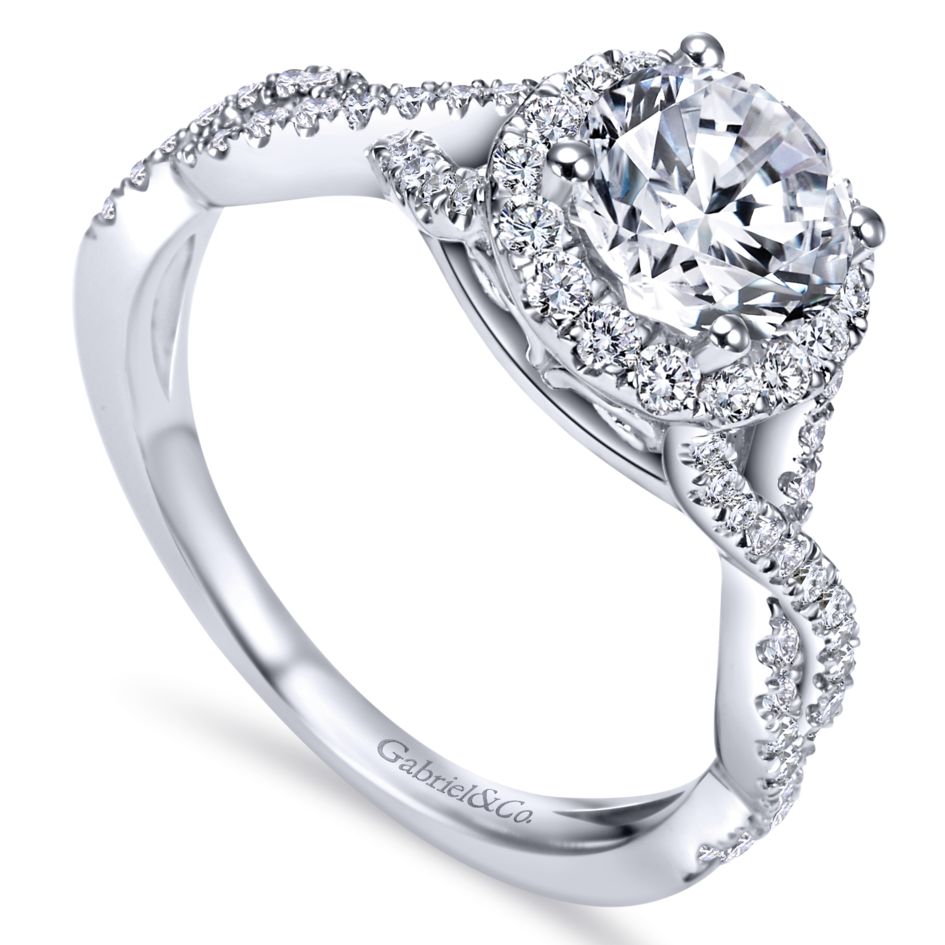 Gabriel Bridal Collection White Gold Halo and Twisted Diamond Diamond