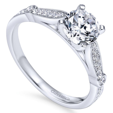 Gabriel Bridal Collection White Gold Diamond Straight Petite Channel Engagement Ring with Cathedral Setting (0.17 ctw)